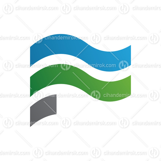 Blue and Green Wavy Flag Shaped Letter F Icon