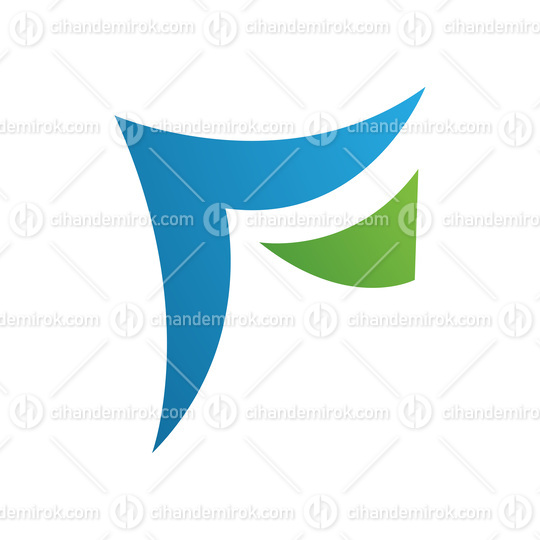 Blue and Green Wavy Paper Shaped Letter F Icon