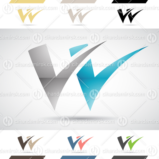 Blue and Grey Abstract Glossy Logo Icon of Letter W with Tick Marks 