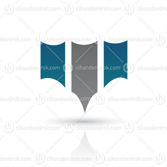 Blue and Grey Abstract Striped Shield Like Icon
