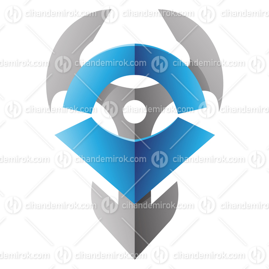 Blue and Grey Anchor Shaped Tribal Symbol with Blade Like Edges