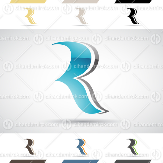 Blue and Grey Glossy Abstract Logo Icon of Curvy Letter R