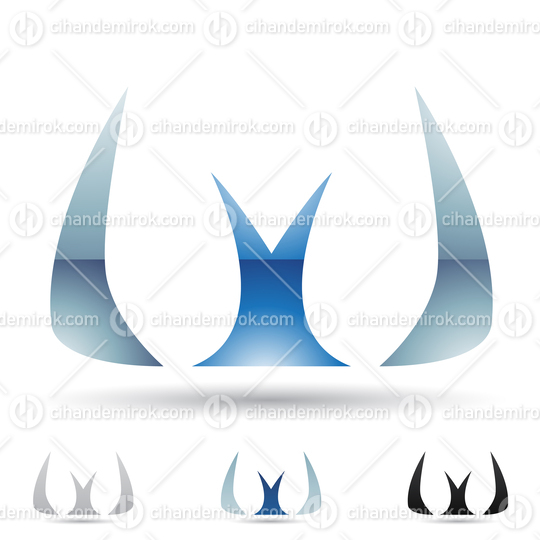 Blue and Grey Glossy Abstract Logo Icon of Horn Like Letter W