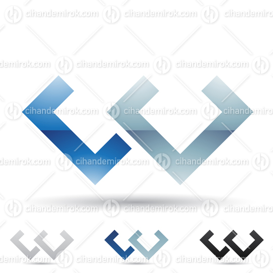 Blue and Grey Glossy Abstract Logo Icon of Letter W with Angled Square Shapes