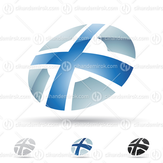 Blue and Grey Glossy Abstract Logo Icon of Letter X in a Circle