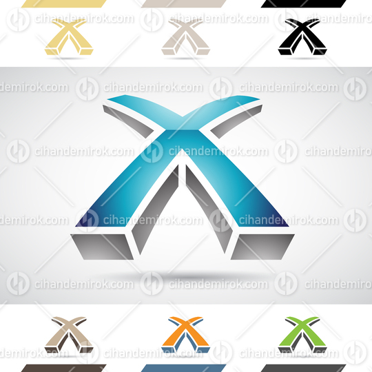 Blue and Grey Glossy Abstract Logo Icon of Three Dimensional Letter X
