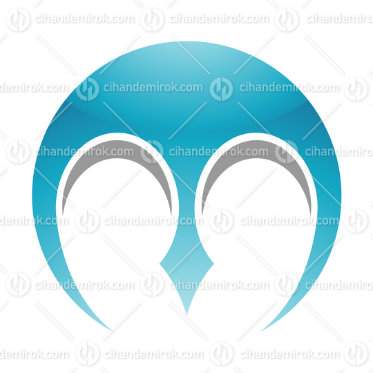 Blue and Grey Glossy Pitchfork Shaped Letter M Logo Icon - Bundle No: 059