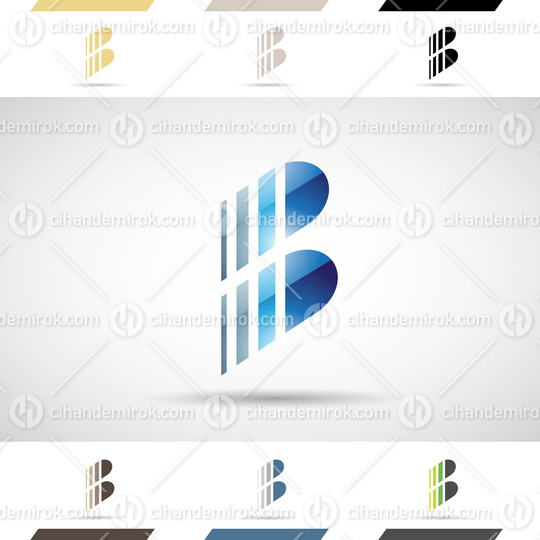 Blue and Grey Glossy Round Abstract Striped Logo Icon of Letter B