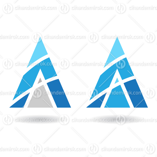 Blue and Grey Icons for Letter A with Striped Abstract Triangles