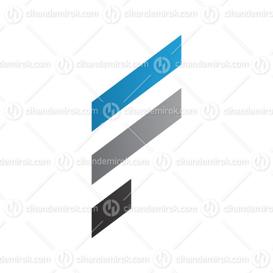 Blue and Grey Letter F Icon with Diagonal Stripes