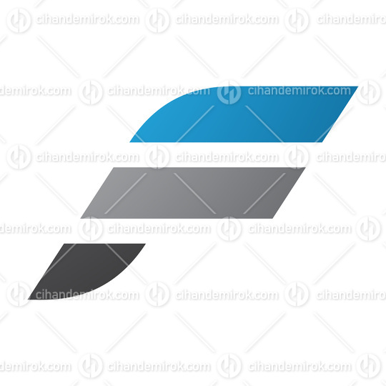 Blue and Grey Letter F Icon with Horizontal Stripes