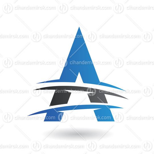 Blue and Grey Triangular Letter A Icon with Three Swooshing Lines 