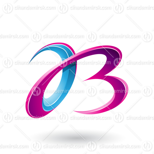Blue and Magenta 3d Curly Letters A and B Vector Illustration
