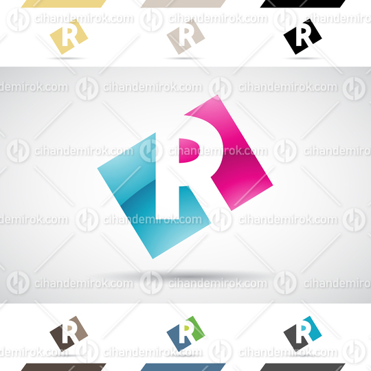Blue and Magenta Abstract Glossy Logo Icon of Bold Letter R in a Rectangle 