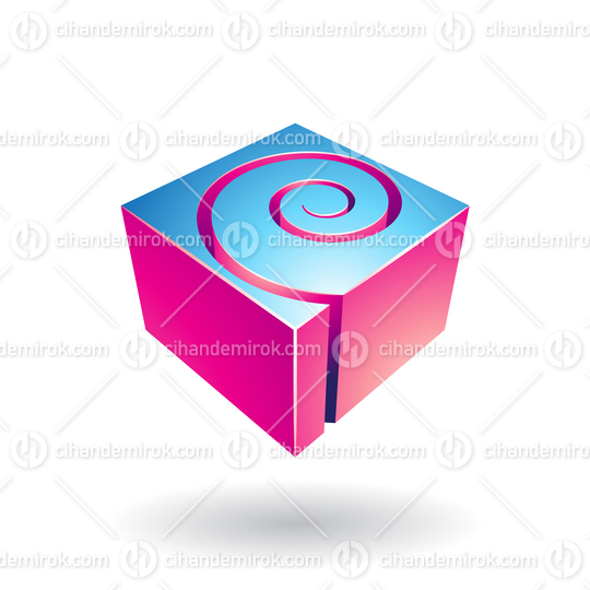 Blue and Magenta Cubical Shiny Shape with a Spiral Hole