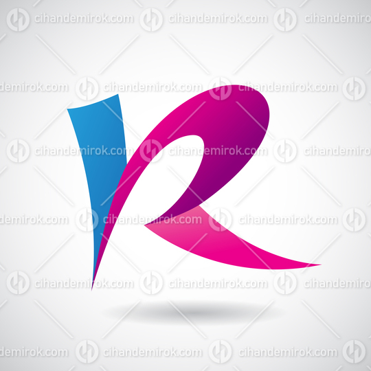 Blue and Magenta Curvy Lowercase Letter K or Uppercase Letter R