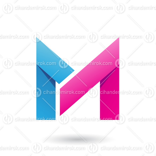 Blue and Magenta Folded Paper Letter M Vector Illustration