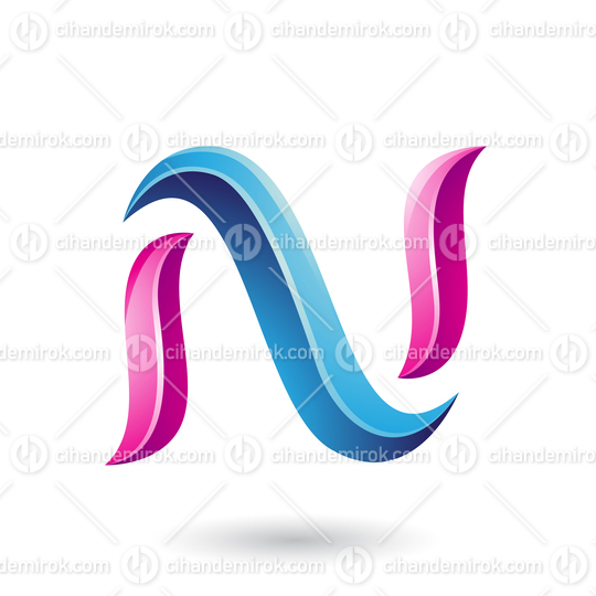 Blue and Magenta Glossy Snake Shaped Letter N Vector Illustration