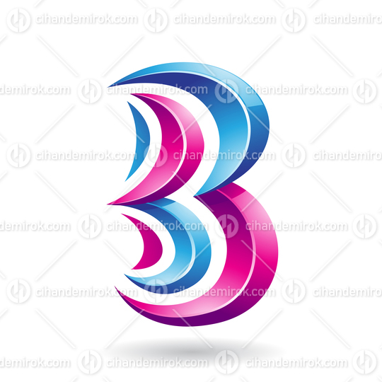 Blue and Magenta Glossy Spiky Embossed Icon for Letter B