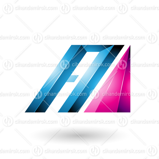 Blue and Magenta Letter A of Glossy Diagonal Bars