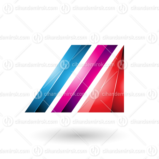 Blue and Magenta Letter M of Glossy Diagonal Bars