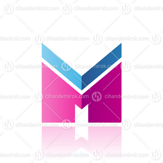 Blue and Magenta Letter M with a Thick Stripe and Reflection