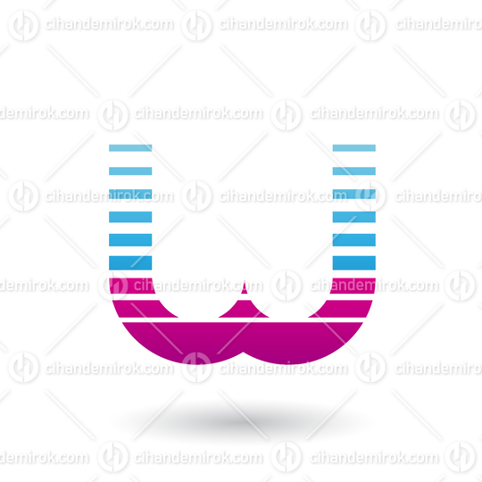 Blue and Magenta Letter W Icon with Horizontal Stripes Vector Illustration