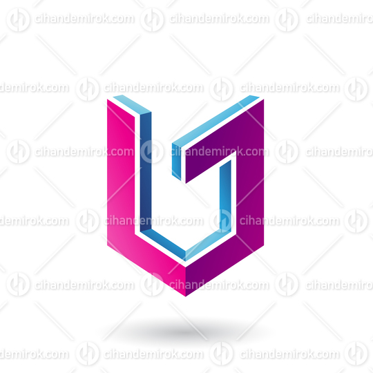 Blue and Magenta Shield Like 3d Shape Vector Illustration