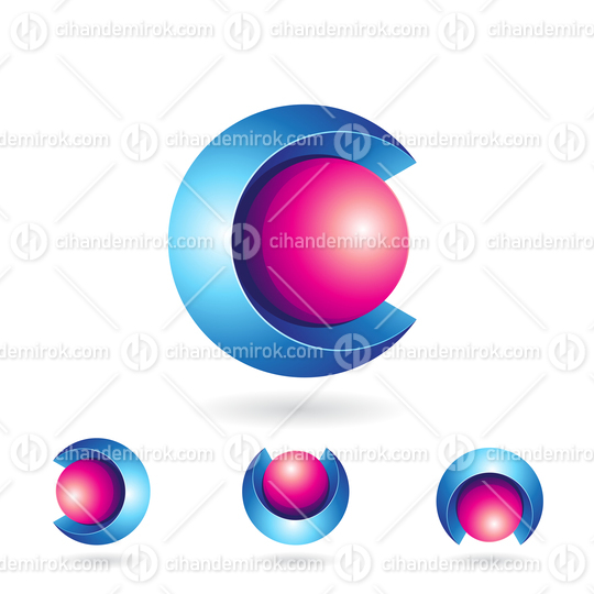 Blue and Magenta Spherical 3d Bold Two Piece Letter C Icon