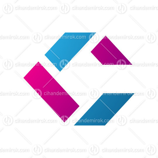 Blue and Magenta Square Letter C Icon Made of Rectangles