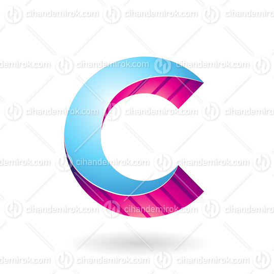 Blue and Magenta Striped Twisted 3d Icon for Letter C
