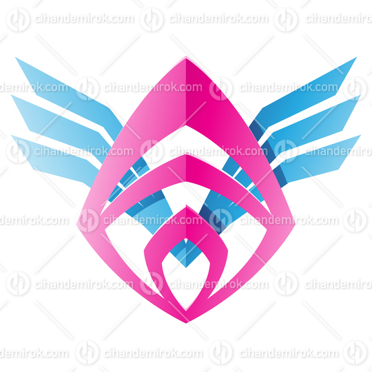 Blue and Magenta Winged Tribal Symbol with Blade Like Edges