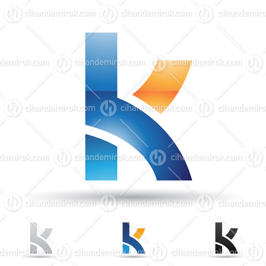 Blue and Orange Abstract Glossy Logo Icon of a Bold Letter K