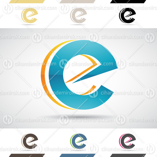 Blue and Orange Abstract Glossy Logo Icon of Circular Letter E