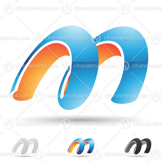 Blue and Orange Abstract Glossy Logo Icon of Letter M with Spring Like Round Shape