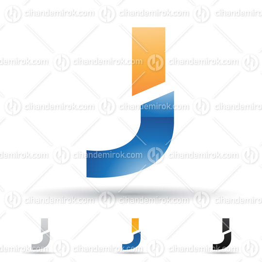 Blue and Orange Abstract Glossy Logo Icon of Split Shaped Letter J