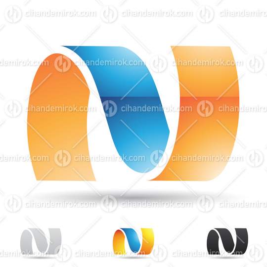 Blue and Orange Abstract Glossy Logo Icon of Wavy Letter N