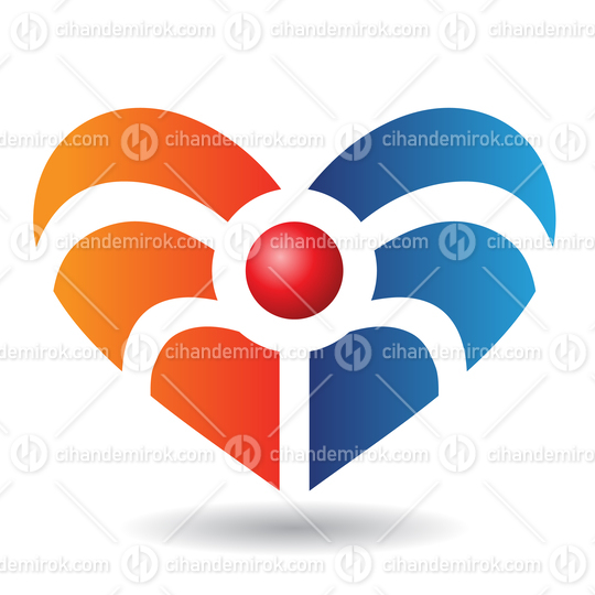 Blue and Orange Abstract Heart Logo Icon with a Red Ball in the Center