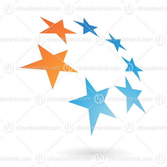 Blue and Orange Abstract Star Shapes Aligned as a Circle Logo Icon 