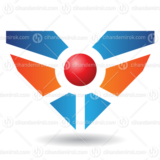 Blue and Orange Abstract Wing Logo Icon with a Red Ball in the Center
