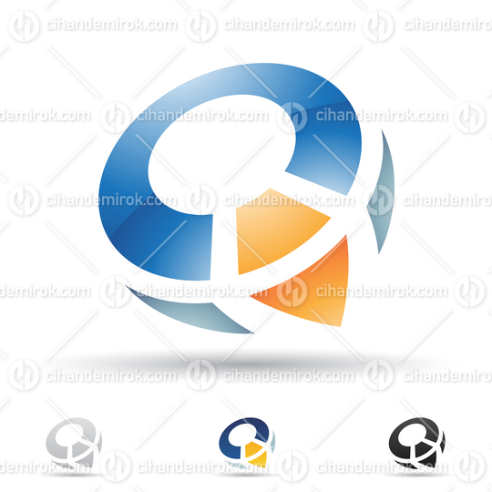 Blue and Orange Glossy Abstract Logo Icon of a Compass-Like Letter Q