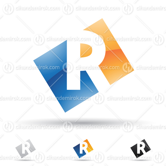 Blue and Orange Glossy Abstract Logo Icon of Bold Letter R in a Rectangle