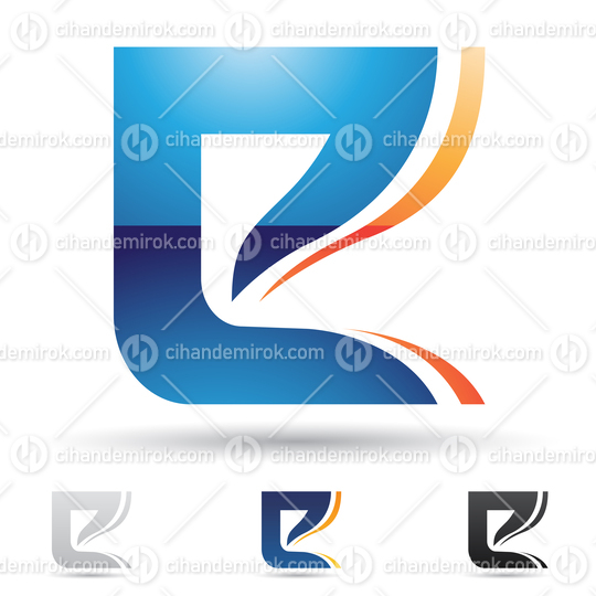 Blue and Orange Glossy Abstract Logo Icon of Curvy Layered Letter E