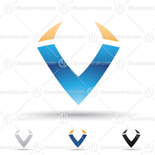 Blue and Orange Glossy Abstract Logo Icon of Horn Like Letter V