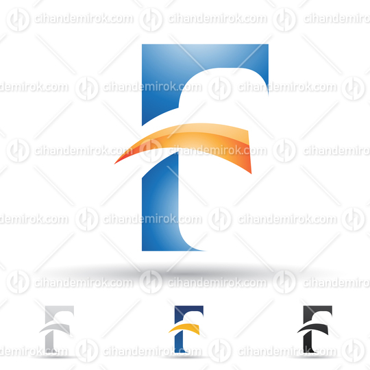 Blue and Orange Glossy Abstract Logo Icon of Letter F with Sharp Corners