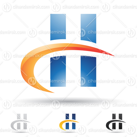 Blue and Orange Glossy Abstract Logo Icon of Letter H with a Swoosh and 2 Columns