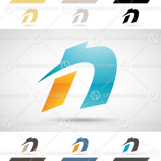 Blue and Orange Glossy Abstract Logo Icon of Letter N with Spiky Curved Shapes