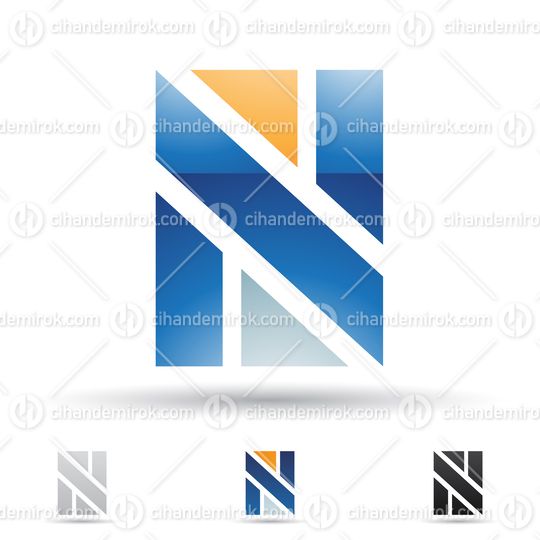 Blue and Orange Glossy Abstract Logo Icon of Striped Rectangular Letter N 