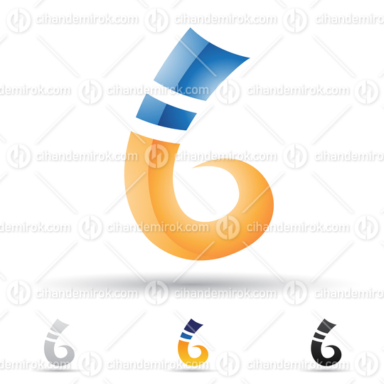 Blue and Orange Glossy Abstract Swirly Striped Logo Icon of Letter B