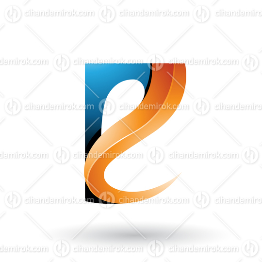 Blue and Orange Glossy Curvy Embossed Letter E